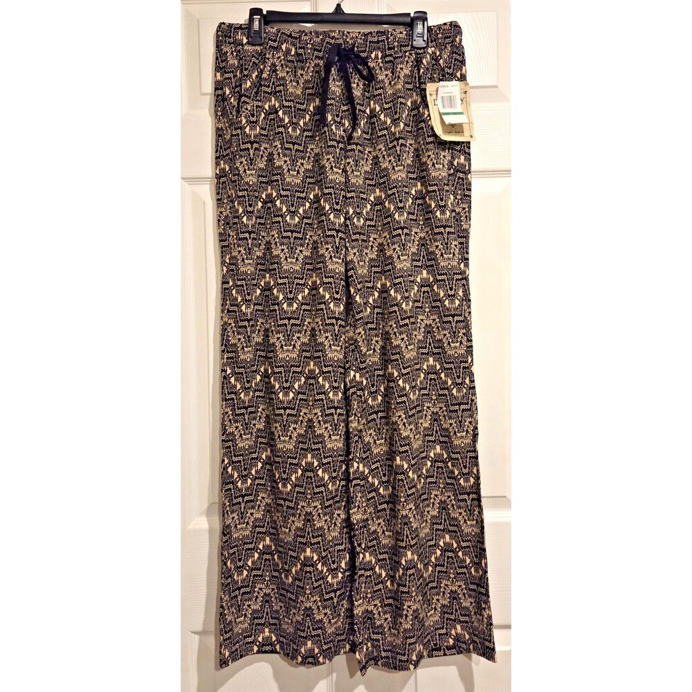DEMOCRACY Women's Black & Tan Wide Leg Palazzo Pants Elastic Waist Size L NWT